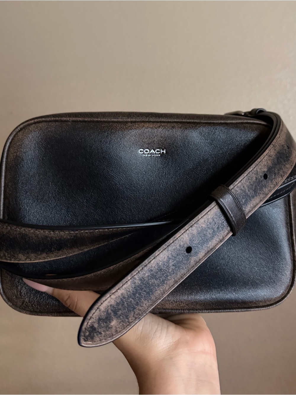 Coach loved leather radio camera bag